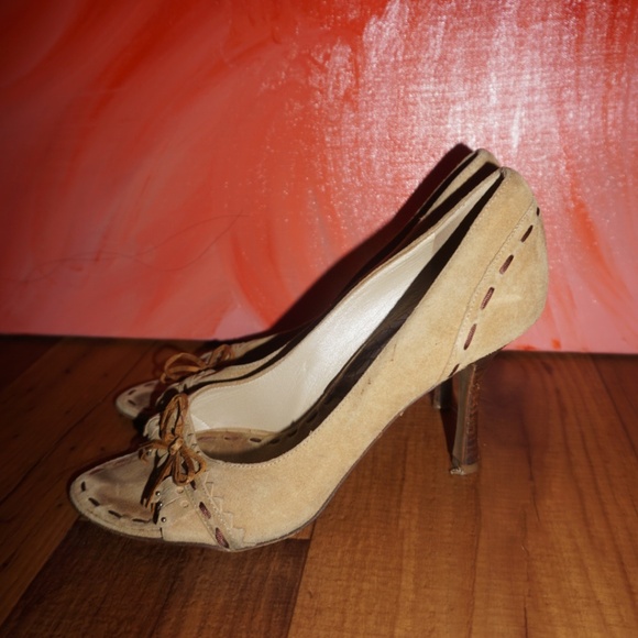 Christian Dior Tan Suede Fringe Peep Toe Pumps – Size 37 – Made in Italy - Picture 2 of 4